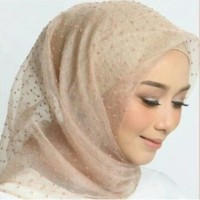 Jilbab Kerudung Segi Empat Linen Organza Dot Brown