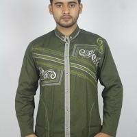 Baju koko Pria Kasual ,Busana Muslim bordir pria Kode AD 131 Hijau