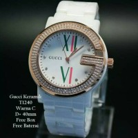 JAM TANGAN WANITA GUCI KERAMIK WHITE ROSEGOLD SUPER PREMIUM