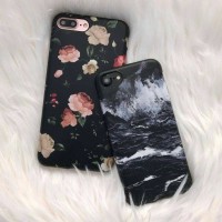 case iphone 4 5 6 7 8 plus samsung A5 s7 black marble & dark flowers