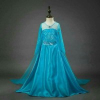 Kostum Dress Gaun Pesta Ulang Tahun Princess Elsa Frozen Mewah Import