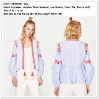 ABW - Outer Cardigan Etnik Lengan Balon Garis Baju Wanita Import Biru