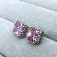 Anting Stud Silver Lapis Emas Putih Batu Pink Berlian 7mm -