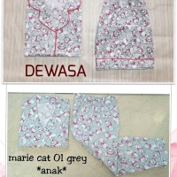 BAJU TIDUR PIYAMA KATUN COUPLE IBU DAN ANAK MOM KIDS MARIE CAT 01 GREY