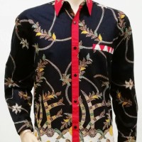 Jual Kemeja Hem Baju Seragam Pria Batik Lengan Panjang 2182 Hitam Murah