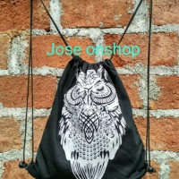 Jual tas ransel serut owl stringbag kanvas drill totebag murah Murah
