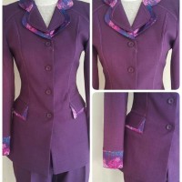 Setelan baju blazer/Blazer batik wanita warna ungu tua kode 188