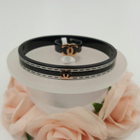 Gelang Chanel set Cincin premium black ceramic strips fashion