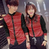 Kemeja couple katun jepang corak batik pjg kcg krh (merah) M