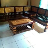 kursi tamu sudut kaki robot minimalis meja teras tamu kayu jati ukir