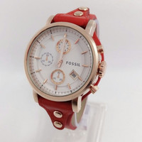 Jam Tangan Wanita / Cewek Best Seller Fossil Ladies Leather Red Rose