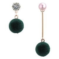 Anting Pompom Asymmetric Hijau Gaul Unik Korea Fashion Jaman Now