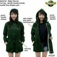 Jaket Parka Wanita / Jaket Parka Kanvas Jumbo SizeXL & XXL Hijau Army