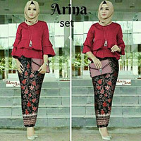 Baju Muslim Remaja Set Kebaya Batik Modern Arina Paya Set Maroon Murah