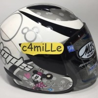 HELM MDS R3 JR JUNIOR MICKEY CLASSIC LOVE 01 WHITE SILVER HALF ANAK