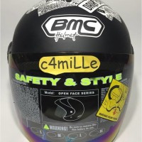 (Diskon) HELM BMC INOVA MOTIF NEWS BLACK DOP HALF FACE