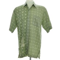 Atasan Lengan Pendek/Kemeja/Batik/Hijau Muda bercorak/HARNI-Size L