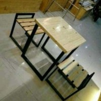 Meja dan 2 Kursi Kaki Besi Untuk Cafe Resto Murah
