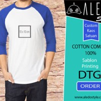 raglan 3/4 custom putih biru/ kaos custom/ print dtg sedang (a4)