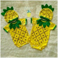 pakaian bayi nanas, baju jumper bayi, kostum karakter bayi + topi