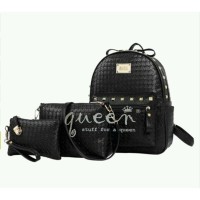 PROMO FREE ONGKIR Ransel Wanita hitam motif anyaman supplier tas wanit