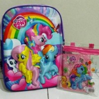 Jual Tas ransel sekolah anak timbul 3D & set alat tulis Little Pony murah Murah