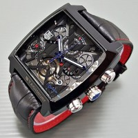 Jam tangan pria Tag Heuer V4 kotak Kulit Full black