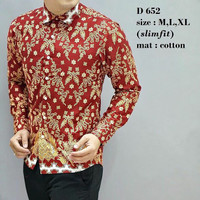 Jual KEMEJA BATIK PRIA SLIM FIT / KEMEJA PRIA IMLEK LENGAN PANJANG D652 Murah