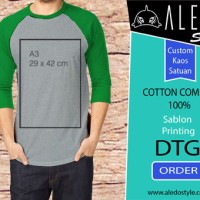 raglan 3/4 custom misty hijau/ kaos custom/ print dtg besar (a3)