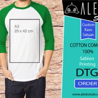 raglan 3/4 custom putih hijau/ kaos custom/ print dtg besar (a3)