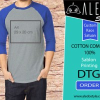 raglan 3/4 custom misty biru/ kaos custom/ print dtg sedang (a4)