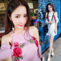 BFS.102 baju wanita jumpsuit bunga merah model variasi lengan