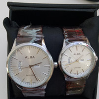 Jam Tangan Couple/Sepasang merk Alba Tanggal Hari aktif tali kulit
