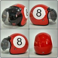 Helm BOGO JPN motif angka 8 billiar merah glossy + kaca bogo original