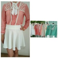 kemeja sifon lace pink putih tosca slim fit T3010