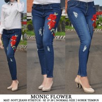 Jual CELANA PANJANG JEANS MURAH WANITA RIPPED JEANS BORDIR MONIC FLOWER Murah