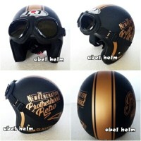 helm bogo retro klasik new brotherhood retro hitam doff gold kaca mata