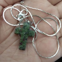 Kalung Perak Salib batu alam asli ruby in fushcite