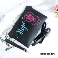 Jual Tas Clucth Selempang Wanita Trendy Motif Owl Hope Warna Hitam Murah