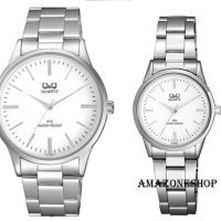 Jam Tangan Couple Original Q&Q QQ QnQ Stainless Steel White Dial
