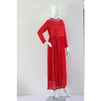 Gamis muslim mewah merah/ dress muslimah brokat