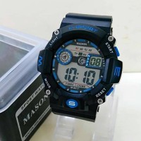 Jam Tangan Digital Mason Karet Hitam List Biru