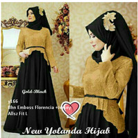 busana muslim gamis maxi pashmina hijab jilbab warna gold baju pesta