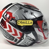 (Murah) HELM KYT GALAXY SLIDE #1 WHITE RED DOUBLE VISOR HALF FACE
