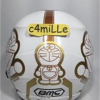 (Diskon) HELM BMC INOVA MOTIF RETRO DORAEMON WHITE GOLD HALF FACE