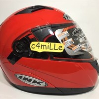 (Sale) HELM INK AVENTURE SOLID FIRE RED DOUBLE VISOR MODULAR FULL FACE