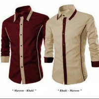 Ready Kemeja Pria Murah Surabaya Roger Maroon Khaki Cotton Stretch