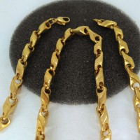 Kalung Pria Rantai Titanium Padi Emas Gold Panjang Hip Hop Limited 6mm