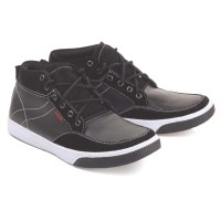 Sepatu Casual Pria Sneakers Shoes Cowok Kets Hitam Kulit Bertali Asli