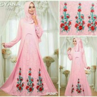 SYANA MAXI PINK set hijab gamis syari bergo brukat pashmina